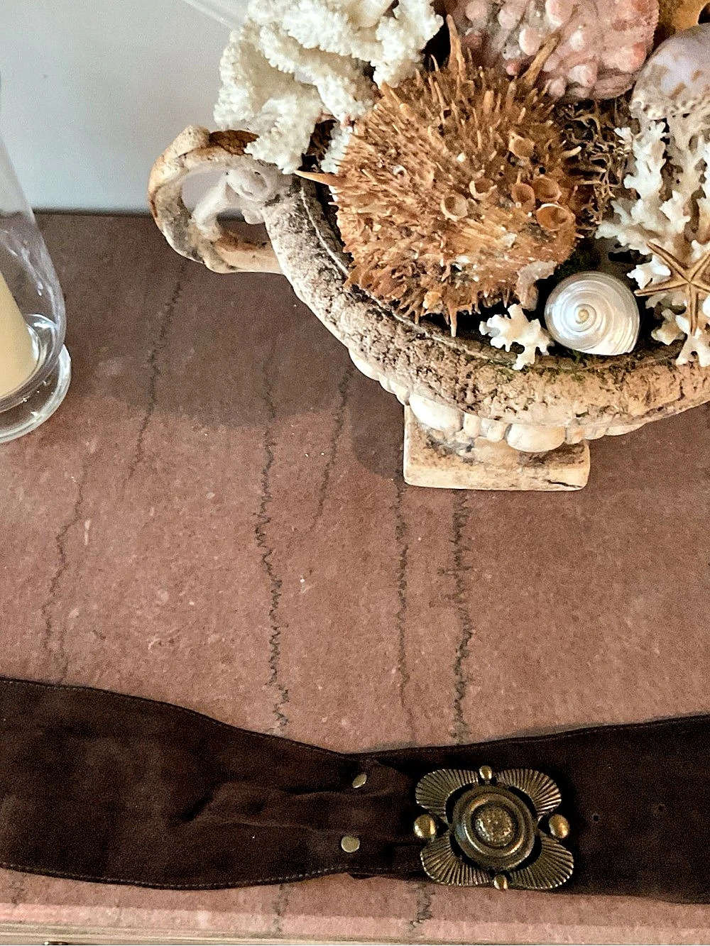 Brown Suede Belt with Gold-Tone Concho Style Buckle(maybe late 90’s)